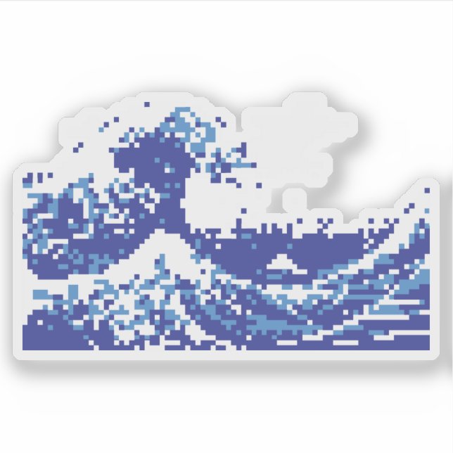 Pixel Tsunami Blue 8 Bit Pixel Art Sticker (Front)