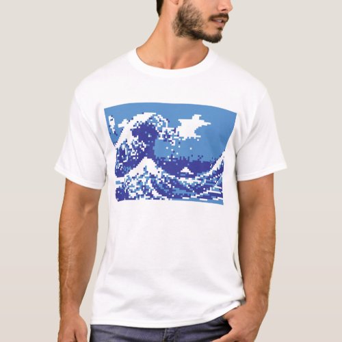 Pixel Tsunami Blue 8 Bit Pixel Art T_Shirt