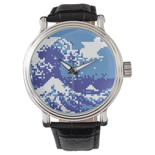 Pixel Tsunami Blue 8 Bit Pixel Art Watch