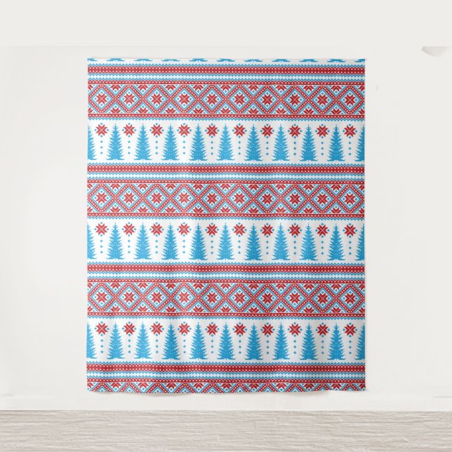 Pixel Ugly Sweater Christmas Pattern Tapestry (Front)