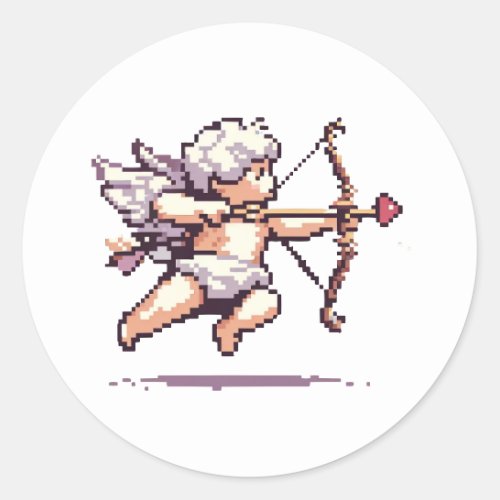 Pixel Valentines Cupid Classic Round Sticker