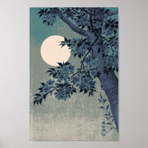 Pixel Vintage Moonlit Cherry Blossoms Poster