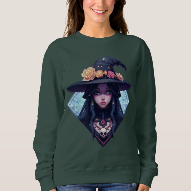 Pixel Witch with Floral hat Sweatshirt (Front)