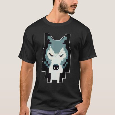 Pixel Wolf Head 8 Bit Retro Video Game T-Shirt