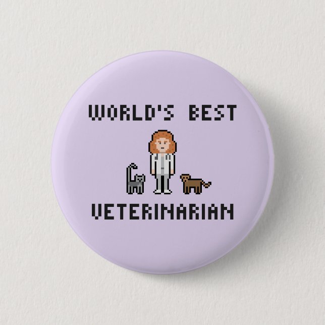 Pixel World's Best Female Veterinarian Button (Front)