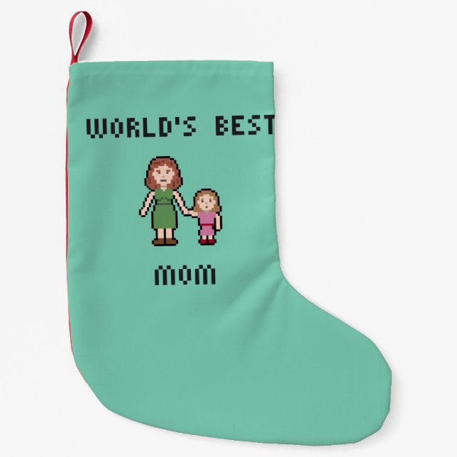 Pixel World's Best Girl Mom Christmas Stocking (Front)