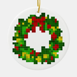 Pixel Wreath Ceramic Ornament