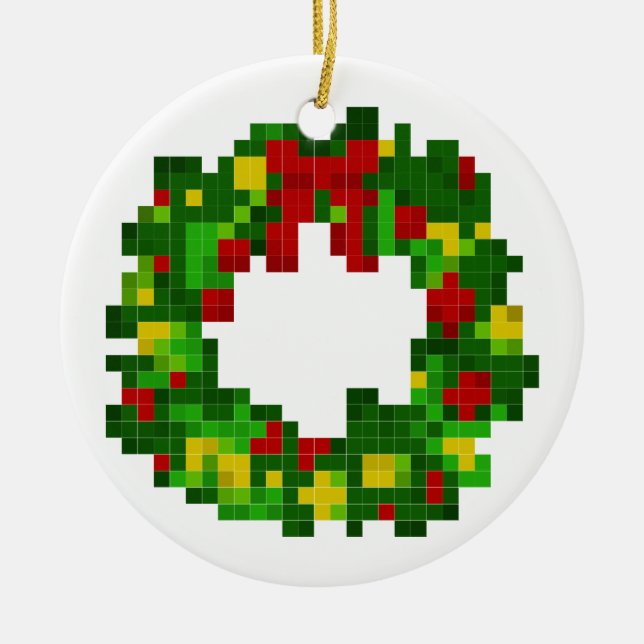 Pixel Wreath Ceramic Ornament (Front)