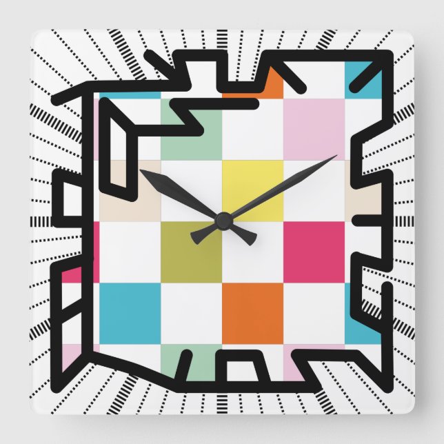PIXELAT chained numbers by Masanser Square Wall Clock (Front)