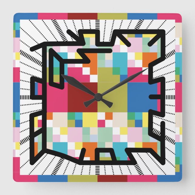 PIXELAT chained numbers by Masanser Square Wall Clock (Front)