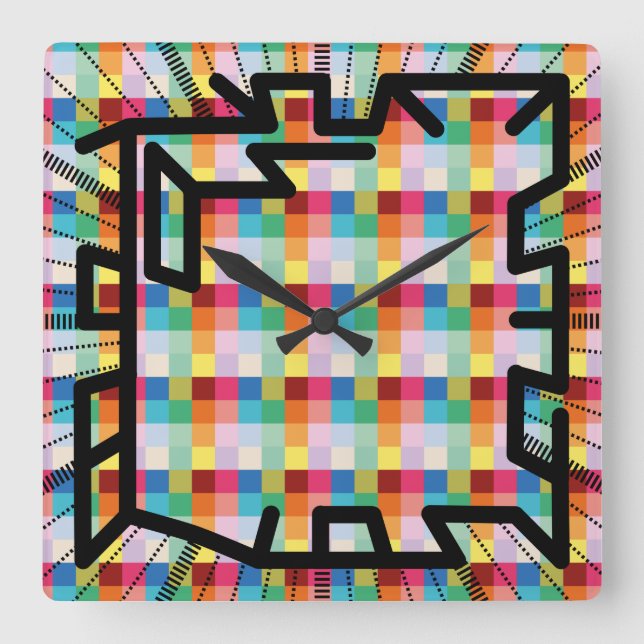 PIXELAT chained numbers by Masanser Square Wall Clock (Front)