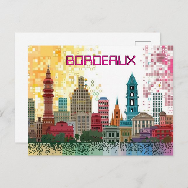 Pixelated 2D Game Art Bordeaux Postcard (Front/Back)