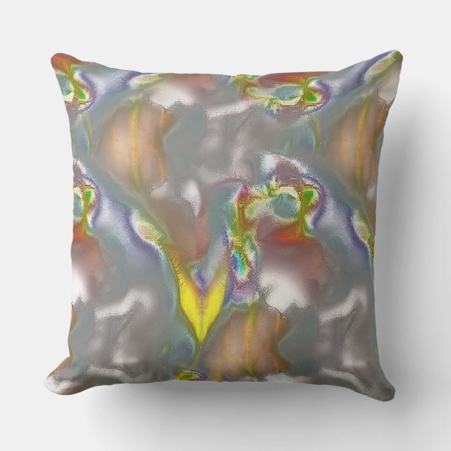 Pixelated abstract drawings dipped in stained grey throw pillow (Front)