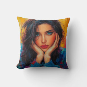 Pixelated Abstract Girl Portrait Throw Pillow