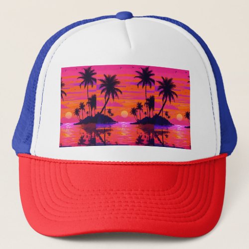 Pixelated Beach Sunset Printed Hunter Hat Trucker Hat