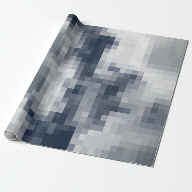 Pixelated Blue and White Cloud Wrapping Paper (Unrolled)