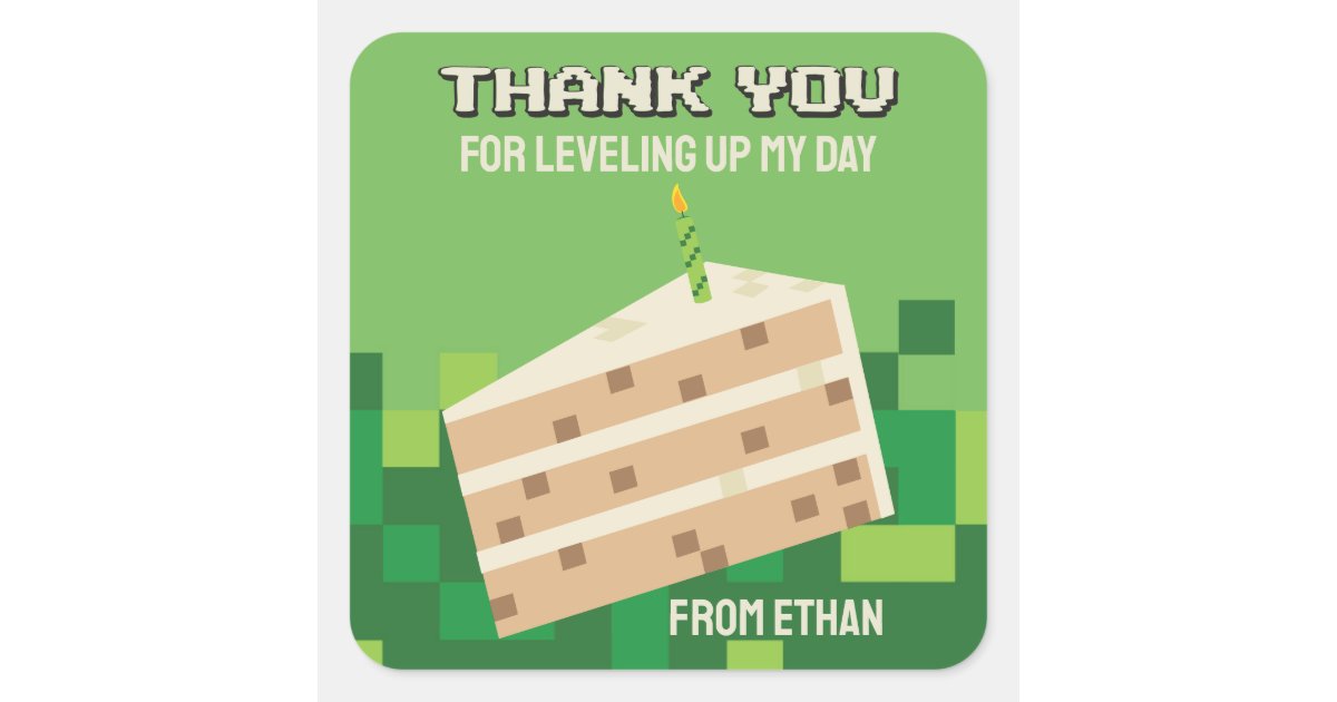 Pixelated Cake Gamer Party Thank You Sticker | Zazzle