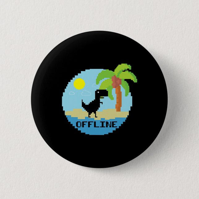 Pixelated Dinosaur Vacation Tech Enthusiasts Coder Button (Front)