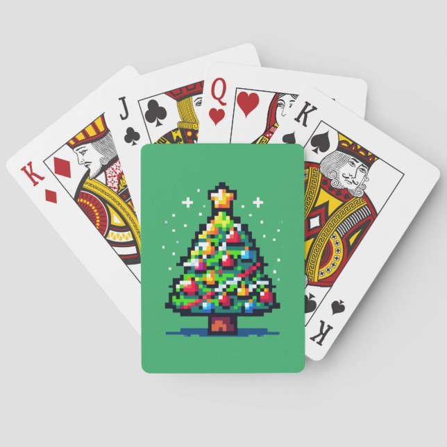 Pixelated Festivity: 8-Bit Christmas Tree Design Poker Cards (Back)