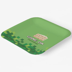 Pixelated Game On Kids Birthday Invitation Paper Plates