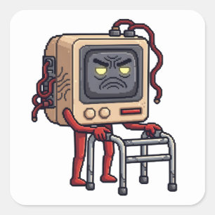 Pixelated Gamer Birthday Cake Kids Video Square Sticker