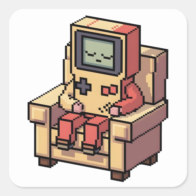 Pixelated Gamer Birthday Cake Kids Video Square Sticker (Front)