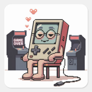 Pixelated Gamer Birthday Cake Kids Video Square Sticker
