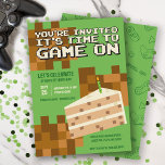 Pixelated Gamer Cake Kids Birthday Invitation<br><div class="desc">This modern and cool boys birthday invitation design features a gaming design with pixelated features and a pixelated piece of cake on a green background. Can be personalized with the birthday kids name, age and other details necessary for your party. Set as an 9th birthday invite, but easy to edit....</div>