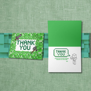 Pixelated Gamer Green Building Folded Thank You  Card