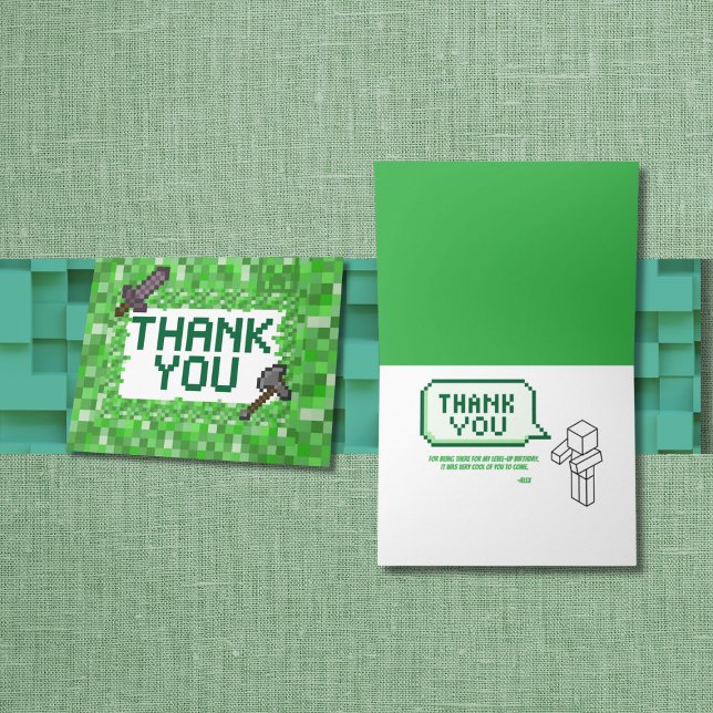 Pixelated Gamer Green Building Folded Thank You  Card (Creator Uploaded)