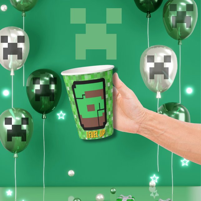 Pixelated Gamer Green Building Level Up 6 Paper Cups (Creator Uploaded)