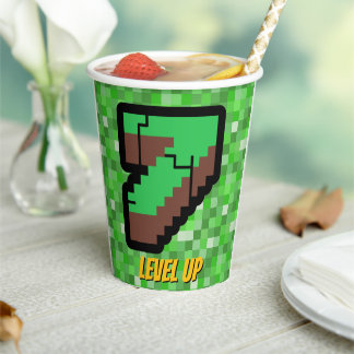 Pixelated Gamer Green Building Level Up 7 Paper Cups