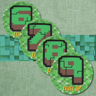 Pixelated Gamer Green Building Level Up 7 Paper Plates
