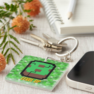Pixelated Gamer Green Building Level Up 8 Keychain