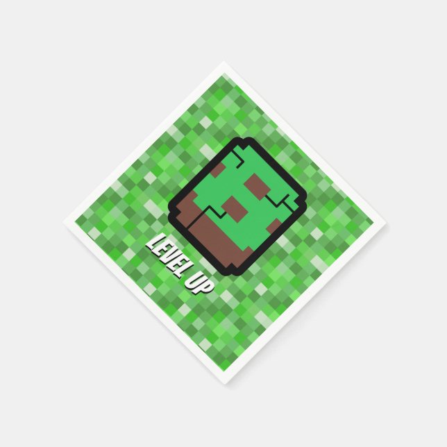 Pixelated Gamer Green Building Level Up 8 Napkins (Corner)