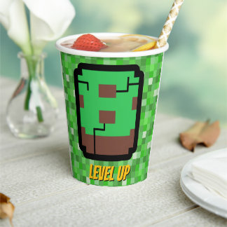 Pixelated Gamer Green Building Level Up 8 Paper Cups
