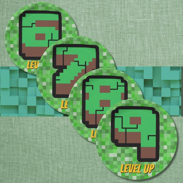 Pixelated Gamer Green Building Level Up 8 Paper Plates (Creator Uploaded)