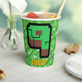 Pixelated Gamer Green Building Level Up 9 Paper Cups
