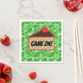 Pixelated Gamer Green Pixel Cake Slice Folded  Napkins