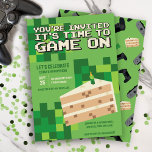 Pixelated Gamer Kids Birthday Invitation<br><div class="desc">This modern and cool boys birthday invitation design features a gaming design with pixelated features and a pixelated piece of cake on a green background. Can be personalized with the birthday kids name, age and other details necessary for your party. Set as an 9th birthday invite, but easy to edit....</div>