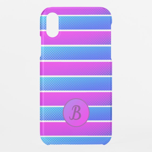 Pixelated Gradient Purple & Blue Striped Monogram Uncommon iPhone Case (Back)