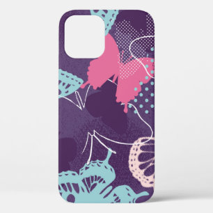 Pixelated graffiti butterflies in a pretty color p iPhone 12 case