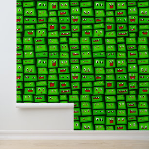 Pixelated Green Faces Pattern  Wallpaper