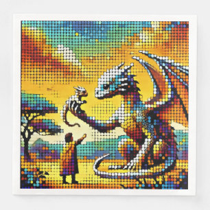 pixelated image of a dragon trainer paper dinner napkins