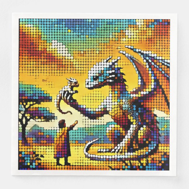 pixelated image of a dragon trainer paper dinner napkins (Front)
