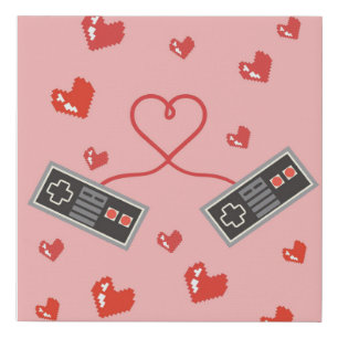 Pixelated Love: Game On Together Faux Canvas Print
