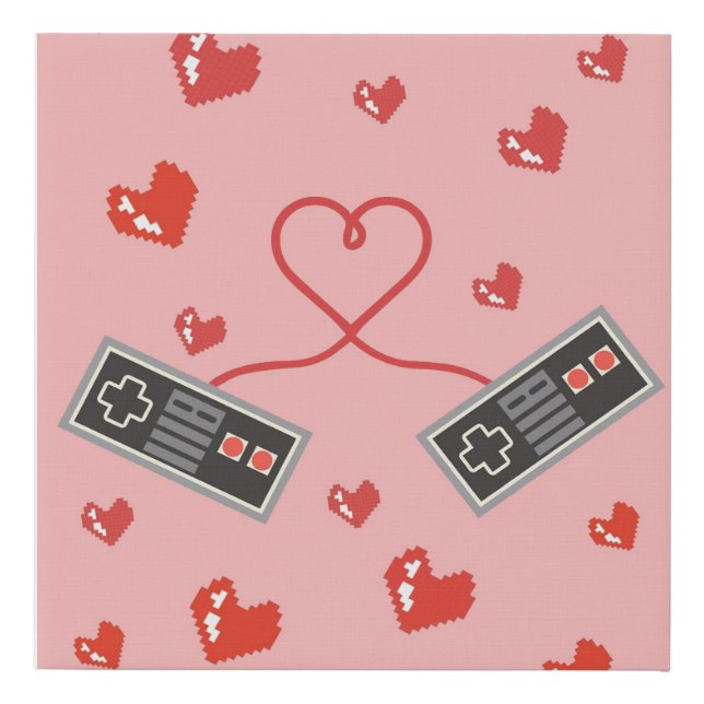 Pixelated Love: Game On Together Faux Canvas Print (Front)