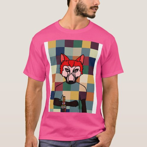 Pixelated Male Character with Animal Mask and Frea T_Shirt
