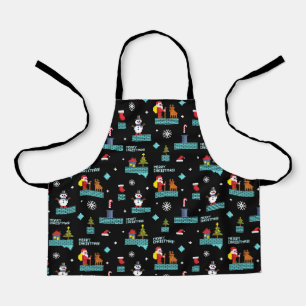 Pixelated Merry Christmas Pattern - Retro Design Apron