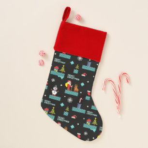 Pixelated Merry Christmas Pattern - Retro Design Christmas Stocking